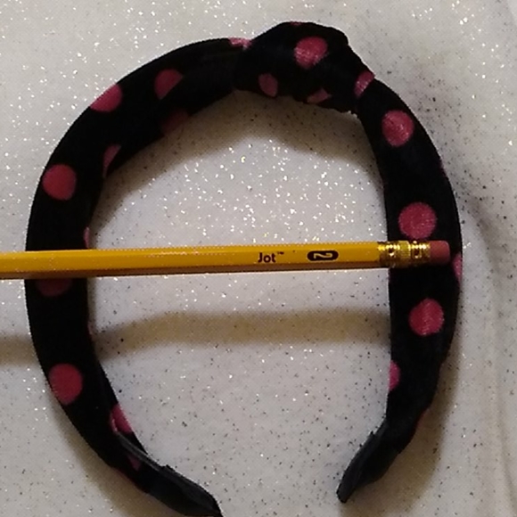 Pink and Black Polka Dot Velvet Headband - Picture 2 of 3